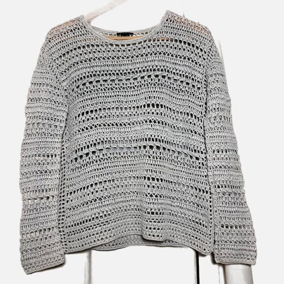 Theory Amena Arabis Tint Chunky Open Knit Crochet Pullover Sweater Womens Medium - Picture 2 of 13
